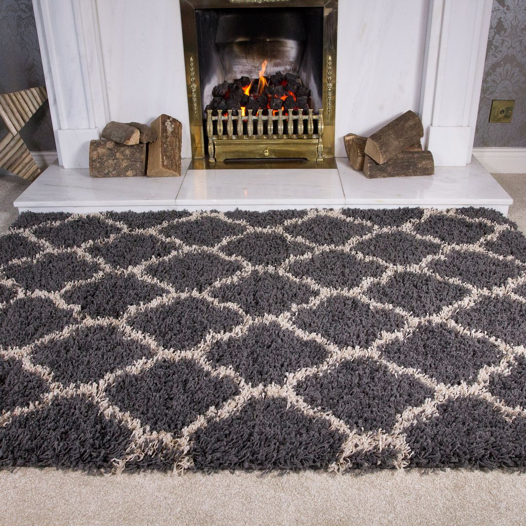 SMALL LARGE RUG THICK GREY MODERN SOFT SHAGGY RUGS NON SHED 5cm PILE